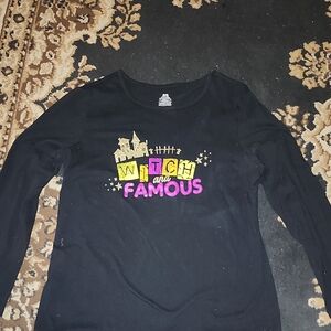 Women's Black Long Sleeve Tee with 'Witch and Famous' Glitter Graphic; XL 16-18